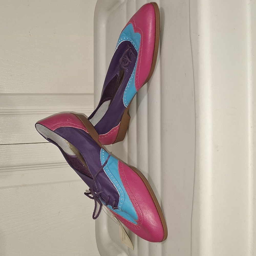 Frisco Bay vintage leather lace-up oxfords wing tips - 9M - purple pink teal